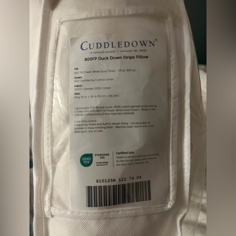 CUDDLEDOWN 800 Fill Power Goose Down Damask Stripe Pillow Medium Densi - Picture 6 of 9